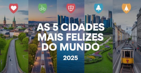 Ranking revela as 5 cidades mais felizes do mundo em 2025, com altos índices de qualidade de vida, saúde, mobilidade e bem-estar.