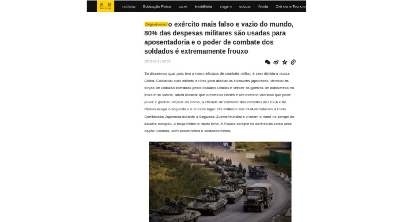 Críticas del mayor portal chino al Ejército Brasileño generan debates sobre inversiones, prioridades e imagen de las Fuerzas Armadas en el escenario internacional.
