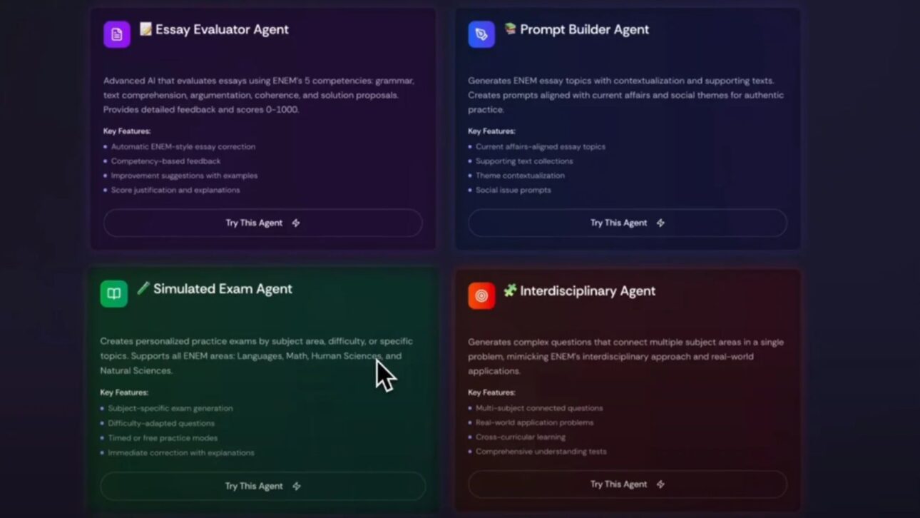 Demostración del Edu.AI muestra agentes que corrigen, revisan y simulan pruebas del Enem (Crédito: Reproducción)