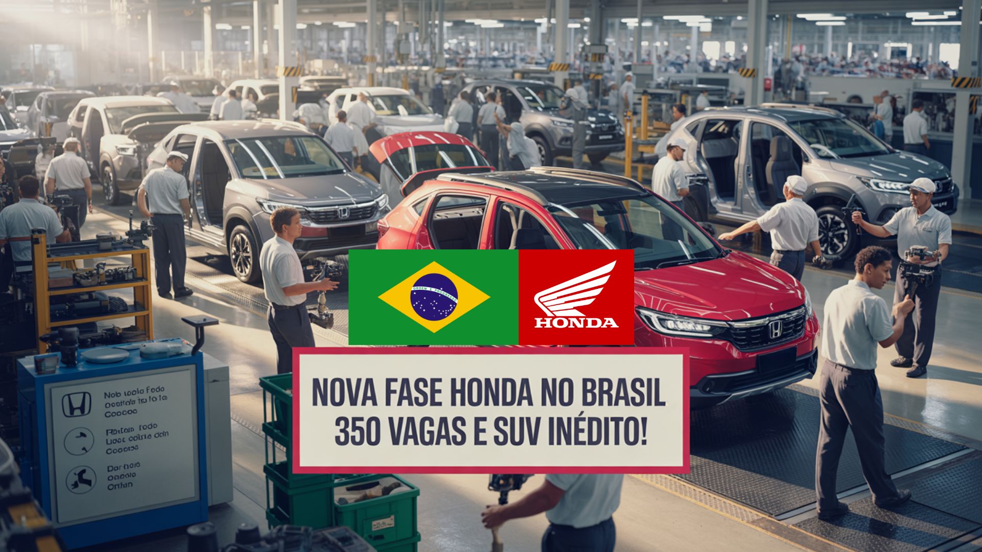 Honda anuncia 350 vagas em suas fábricas no interior de SP e prepara lançamento do novo WR-V híbrido com motor 1.5 flex. Confira os detalhes.