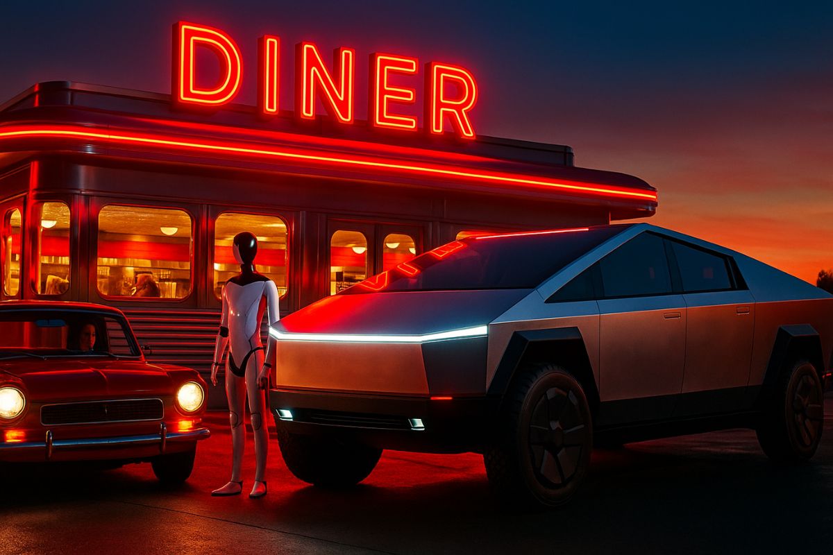 Tesla lança lanchonete retrô em Hollywood com cinema, robôs garçons e cardápio via carro
