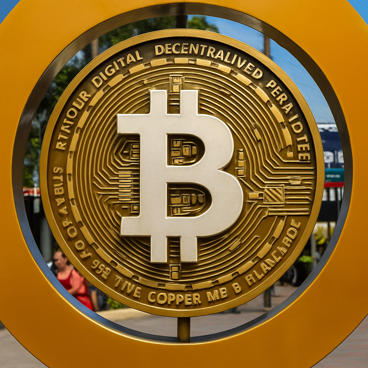 Símbolo do Bitcoin em destaque, representando a valorização histórica da criptomoeda em 2025.