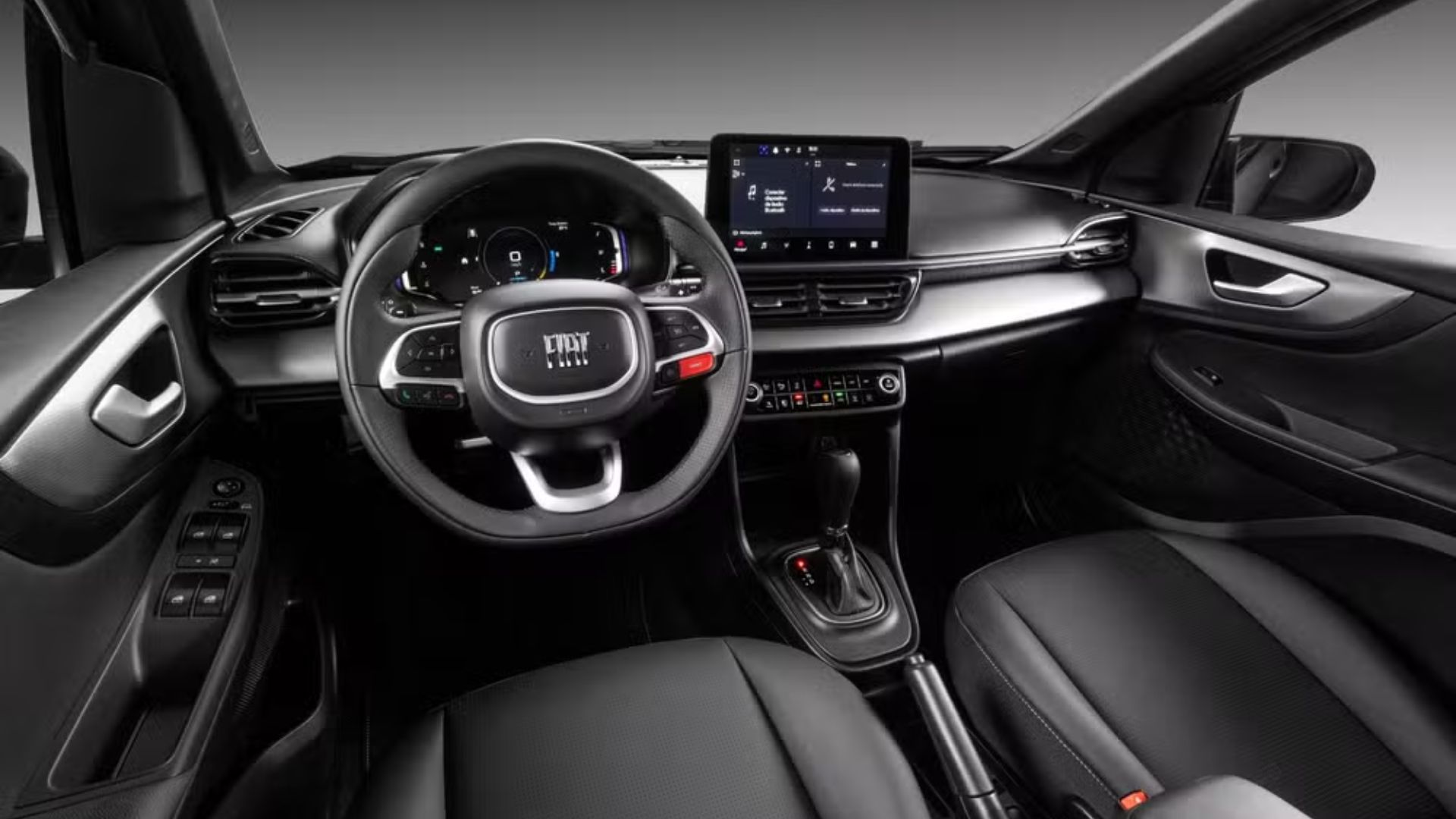 Fiat Pulse Drive branco com rodas de aço ao lado do Impetus Hybrid cinza com rodas de liga leve e teto preto