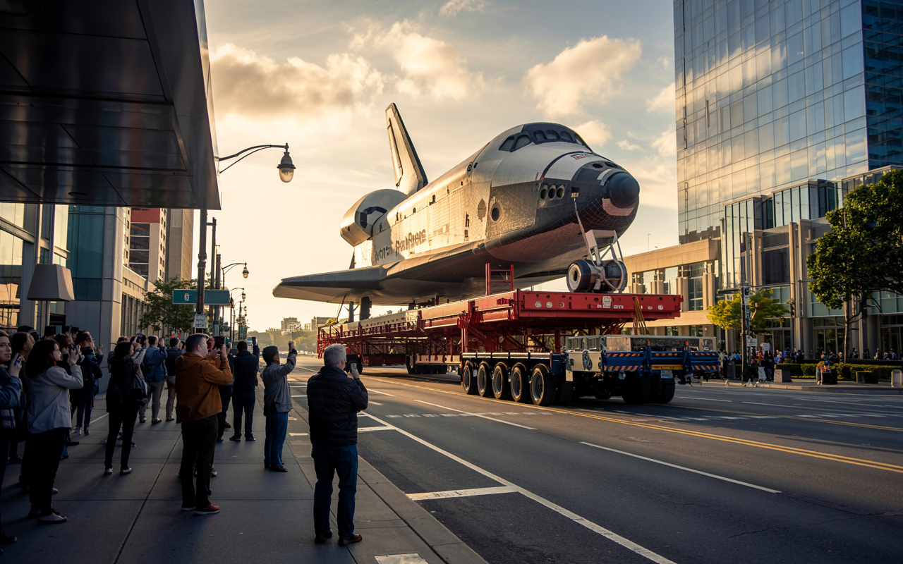 Ruas e bairros inteiros foram bloqueados e 400 árvores derrubadas para o ônibus espacial Endeavour cruzar Los Angeles em um trajeto de 19 km que durou três dias