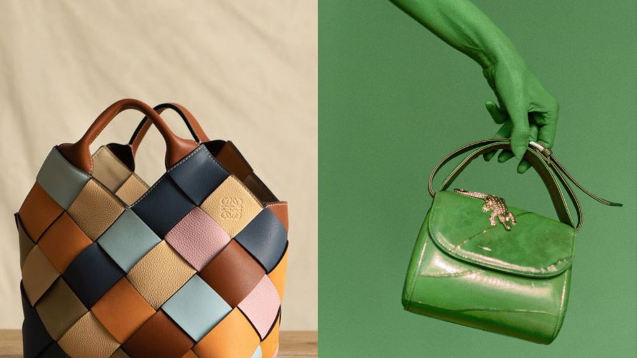 Imagen: Divulgación. Derecha: bolsa de la francesa Amélie Pichard y a la izquierda Loewe, bolsa hecha con sobras de cuero vegano brasileño.