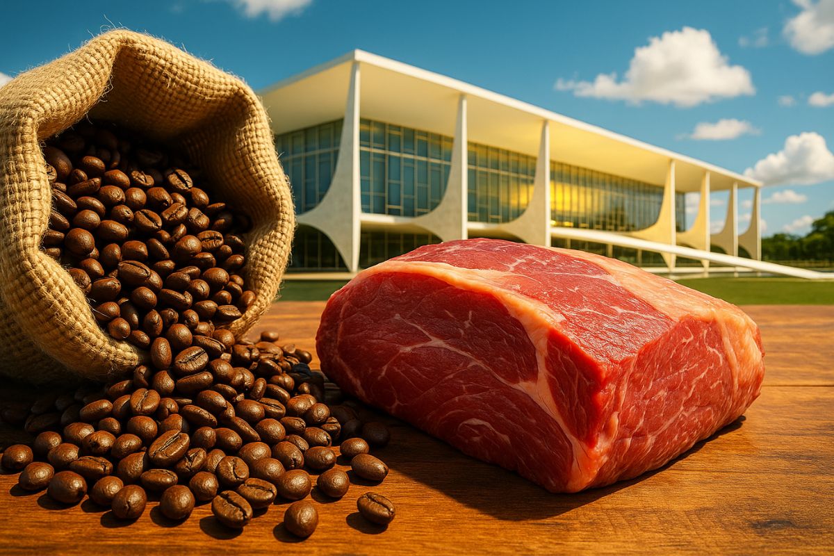 Café e carne seguem estratégicos no comércio internacional, mas ficam fora do pacote emergencial de apoio, revelando confiança do governo em sua resiliência.