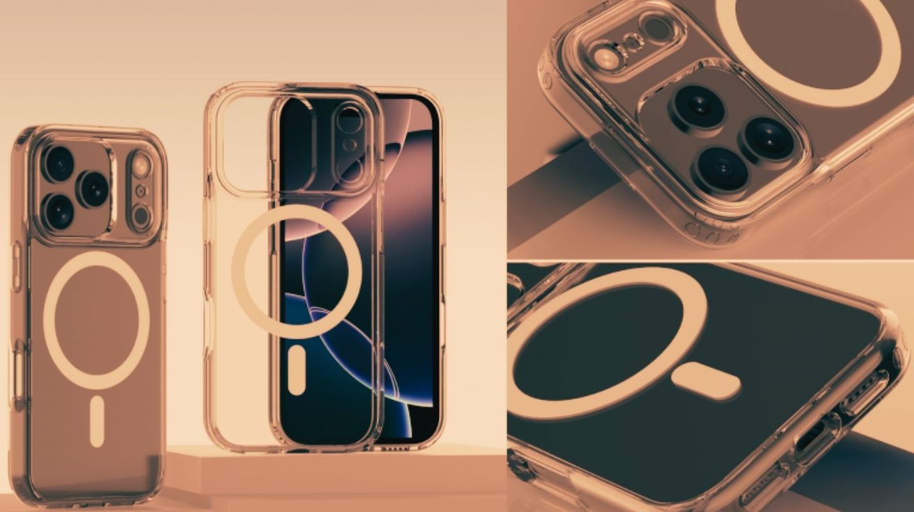 Capas transparentes com MagSafe para iPhone 17, destacando corte para câmeras e encaixes alinhados ao novo design.