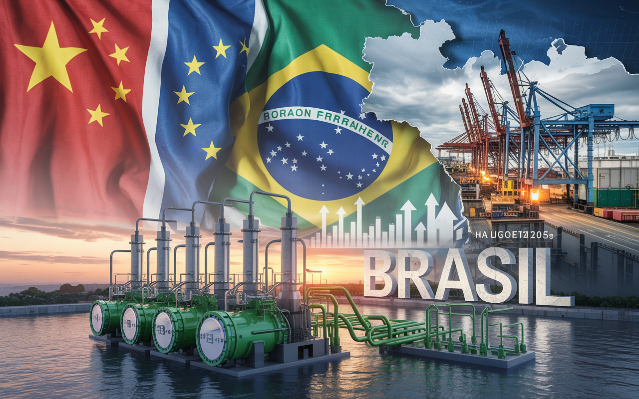 China e União Europeia travam corrida bilionária pelo hidrogênio verde do Brasil: Europa financia portos no Nordeste, chineses fornecem eletrolisadores gigantes e ambos disputam liderança em um mercado que pode movimentar trilhões até 2050