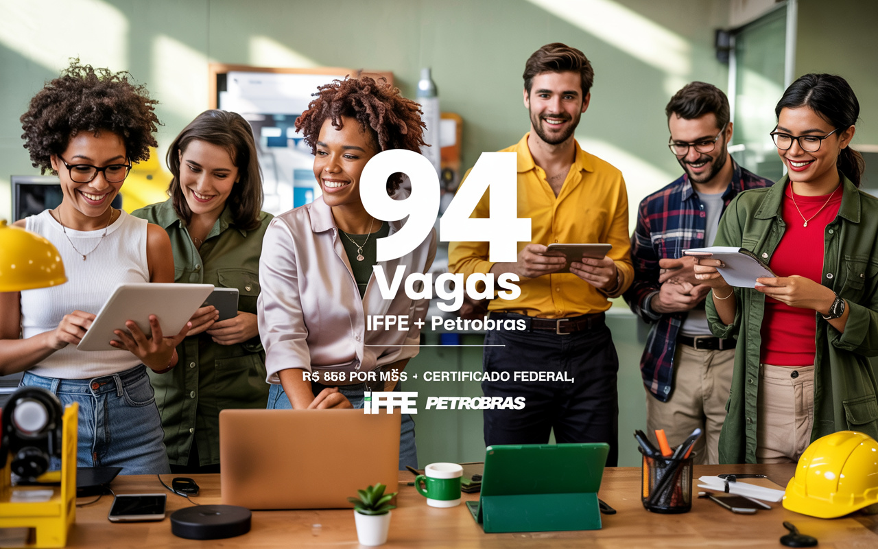 94 vagas em cursos gratuitos de qualificação profissional do IFPE em parceria com a Petrobras oferecem R$ 858 por mês para quem quer estudar com certificado federal