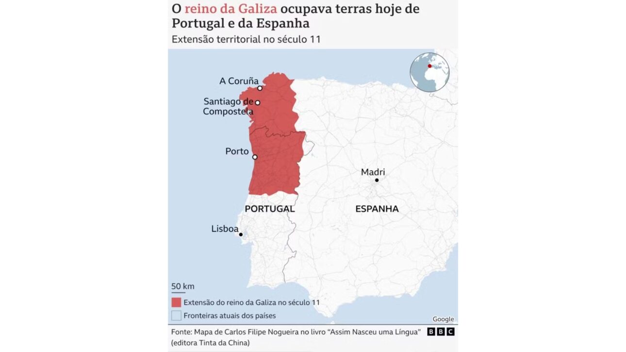 Reino da Galiza ocupava terras hoje de Portugal e da Espanha. (Imagem: BBC)