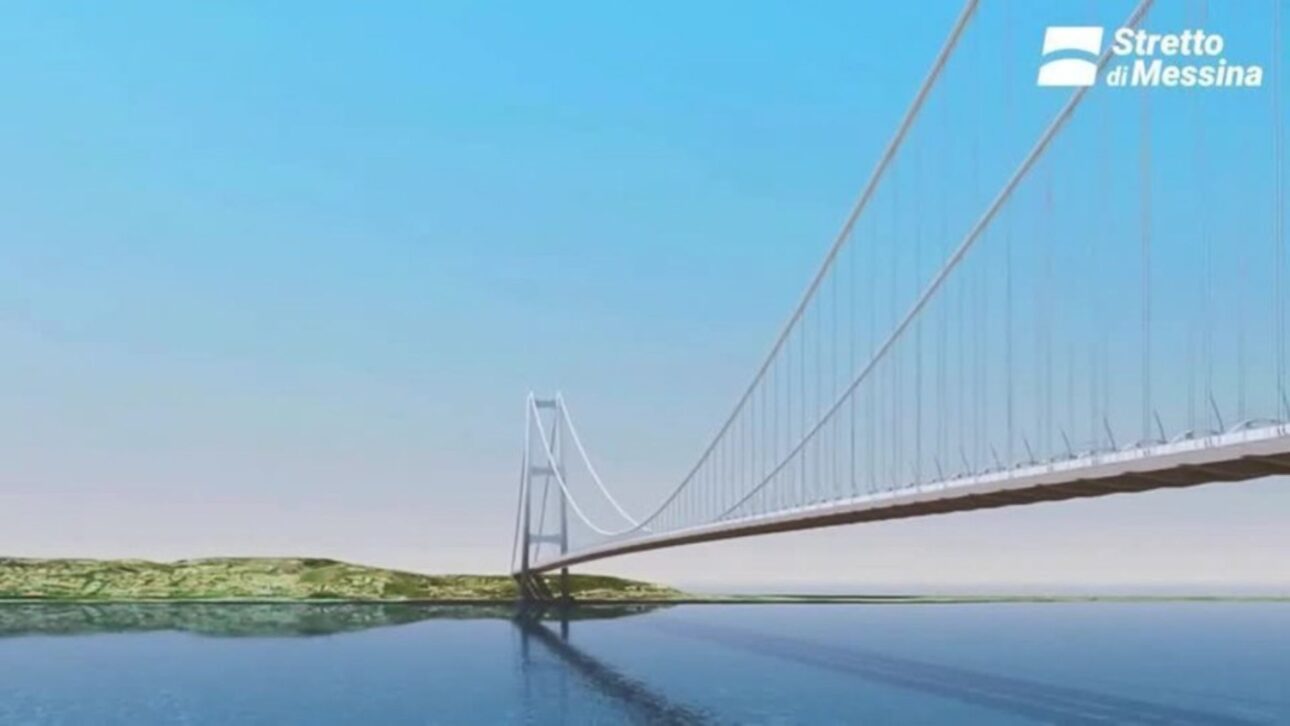 Italia inicia construcción de la mayor puente colgante del mundo, uniendo Sicilia y Calabria, con 3,3 km de van y torres de 400 m.
