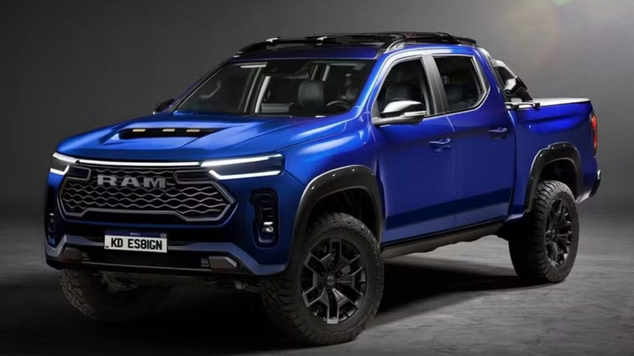 Nueva pick-up Ram, en proyección, revela frente agresiva y accesorios en la carrocería — Foto: Reproducción/Kleber Silva (KDesign AG)