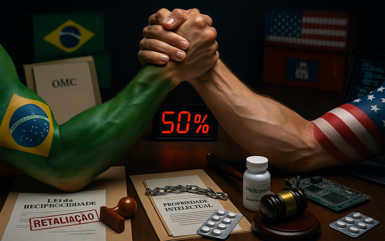 Patentes em xeque, como o Brasil pode suspender direitos de remédios e softwares dos EUA em retaliação ao tarifaço de 50% de Trump