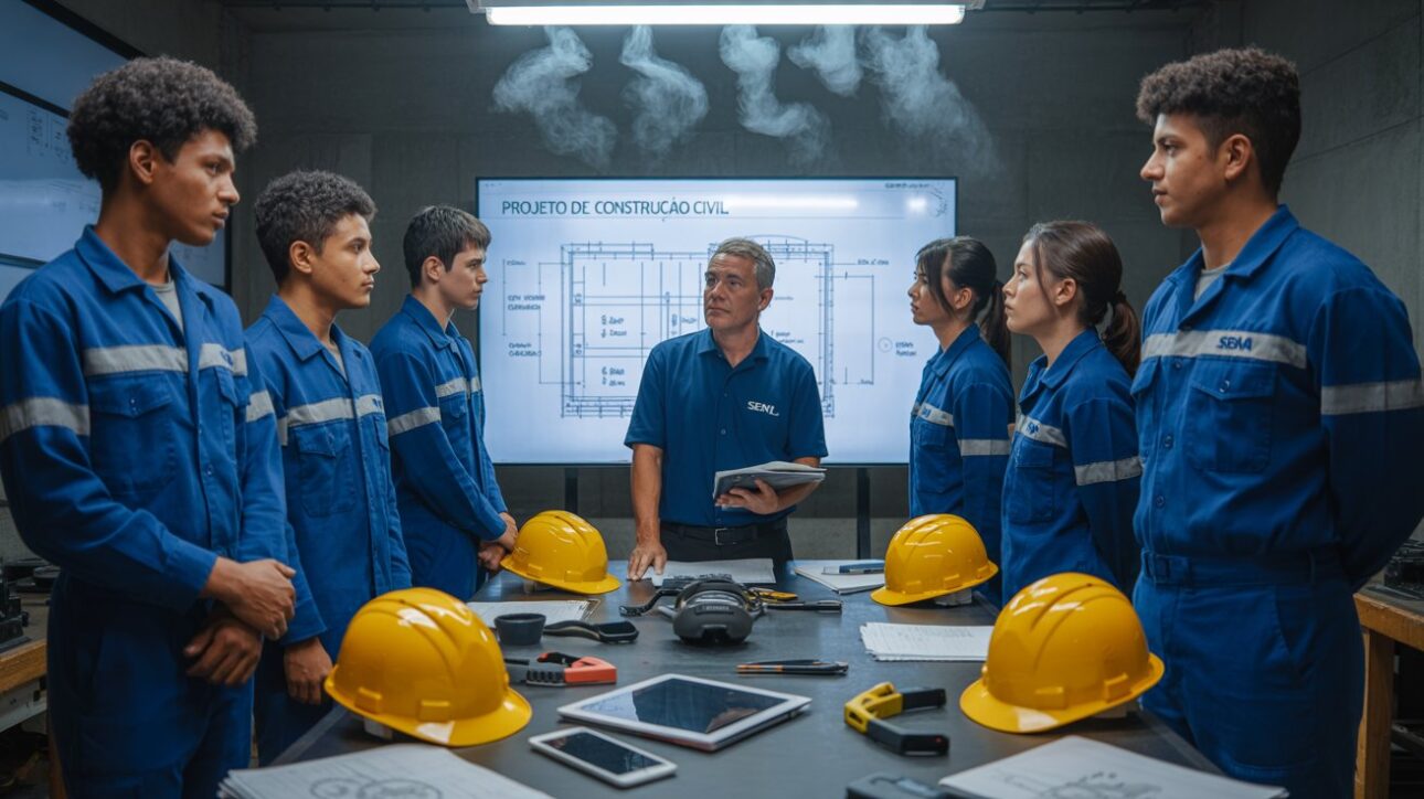 Clases técnicas y entrenamientos profesionalizantes del Senai buscan cualificar jóvenes aprendices y preparar mano de obra para las nuevas demandas del mercado de la construcción civil.