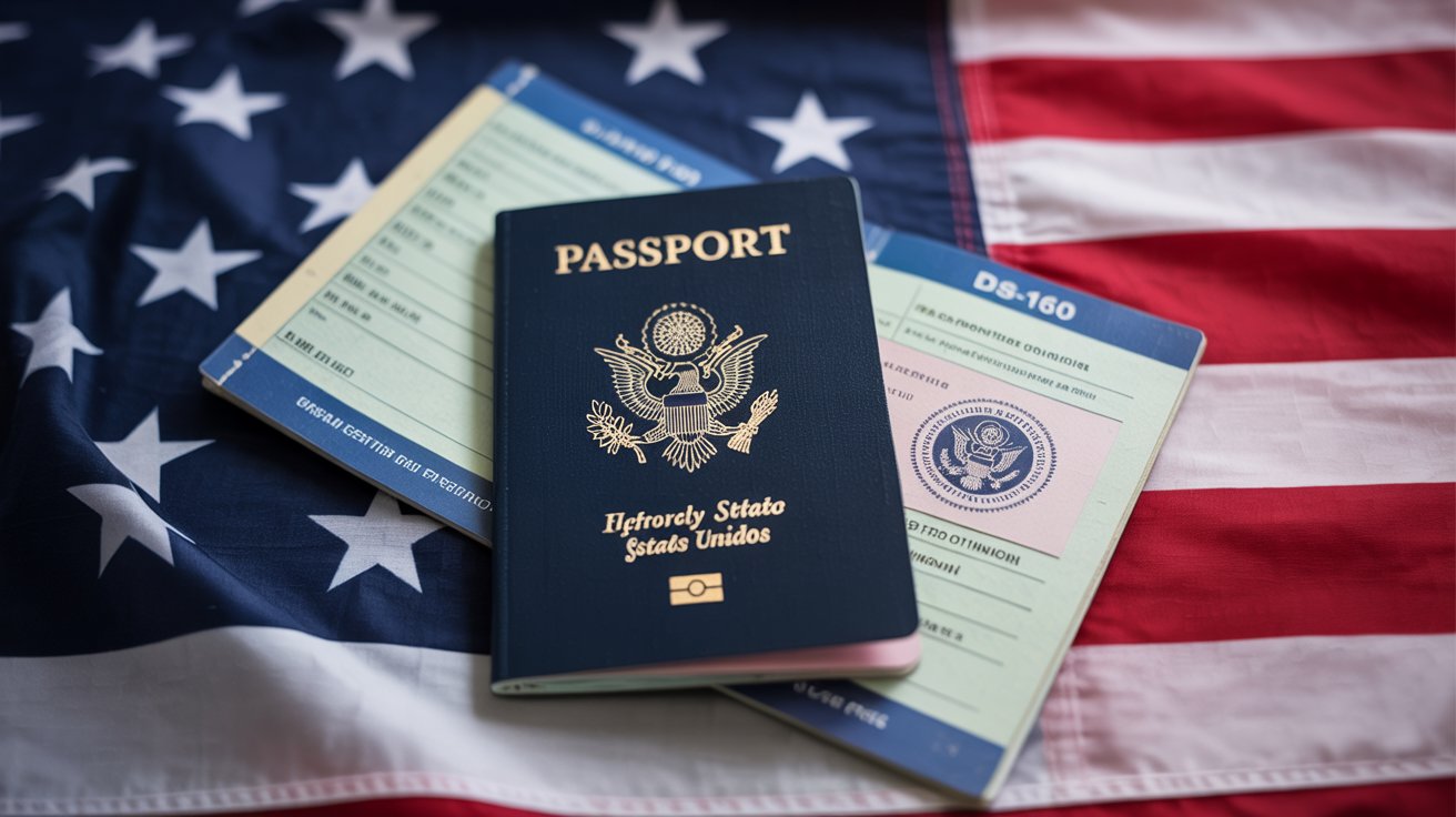 Guichê de imigração com turistas e aviso sobre caução obrigatória de US$ 15 mil.