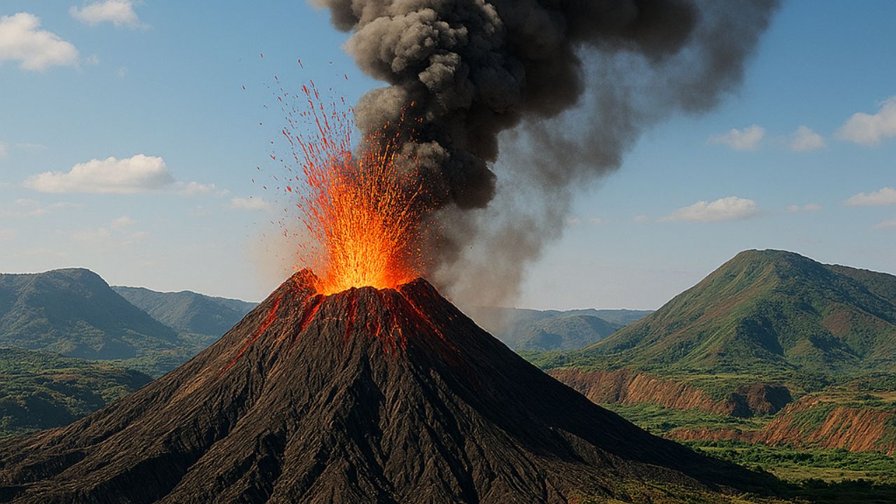 Erupción volcánica simulada en los yacimientos.