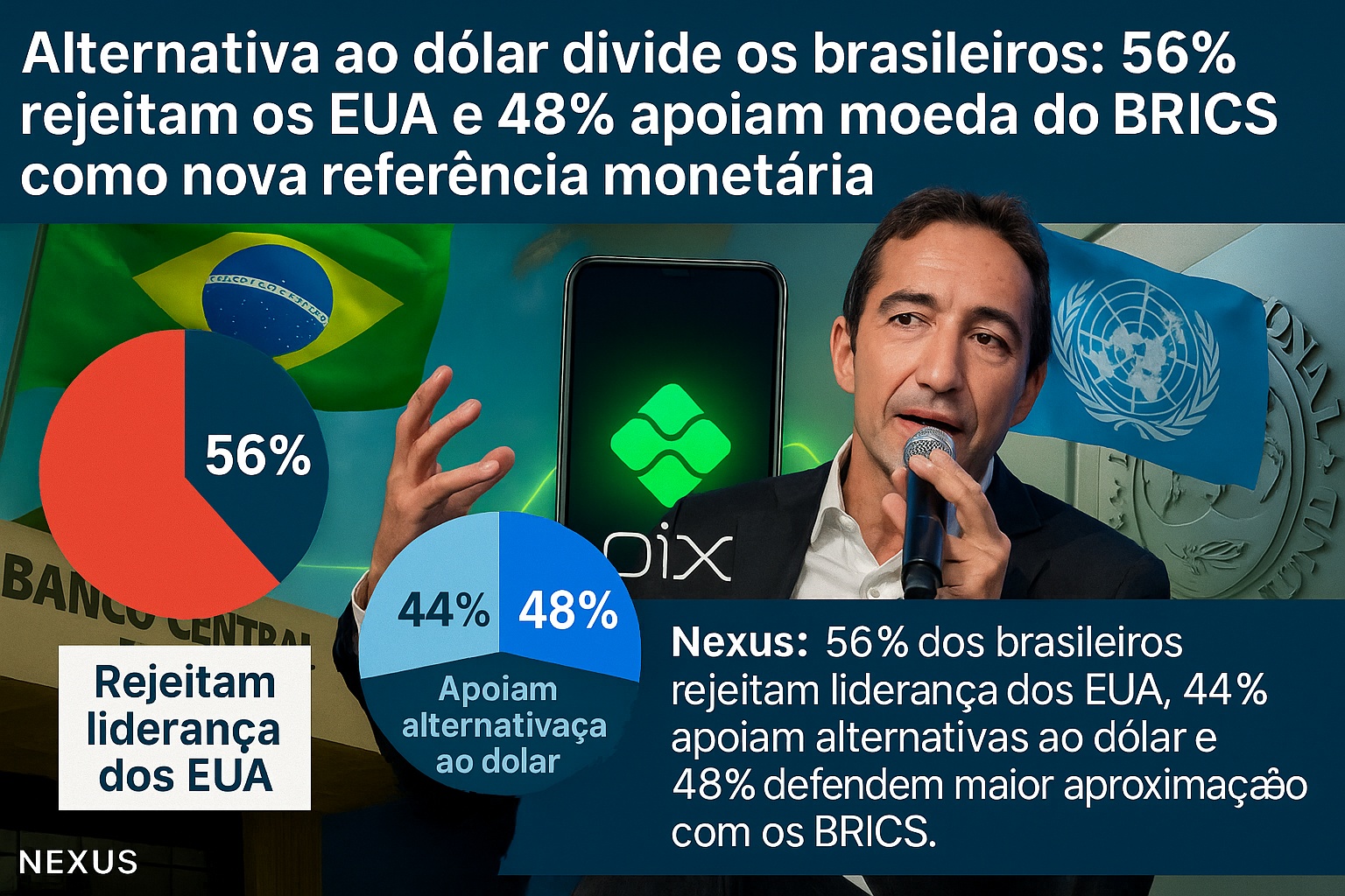 Alternativa ao dólar divide os brasileiros: 56% rejeitam os EUA e 48% apoiam moeda do BRICS como nova referência monetária