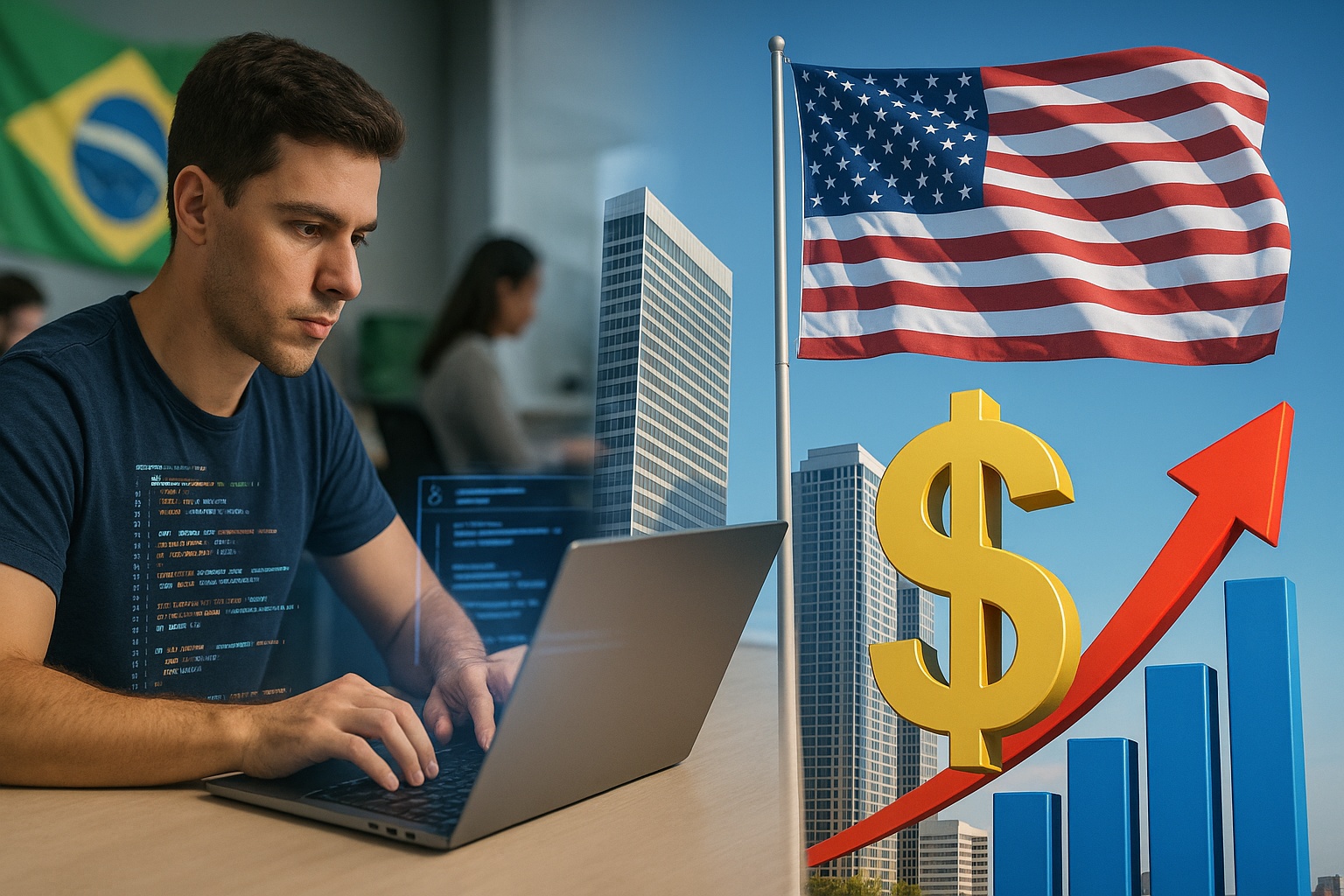Empresas dos EUA buscam programadores brasileiros e oferecem salários de até US$ 110 mil por ano — explosão de contratações cresce quase 500% desde 2022