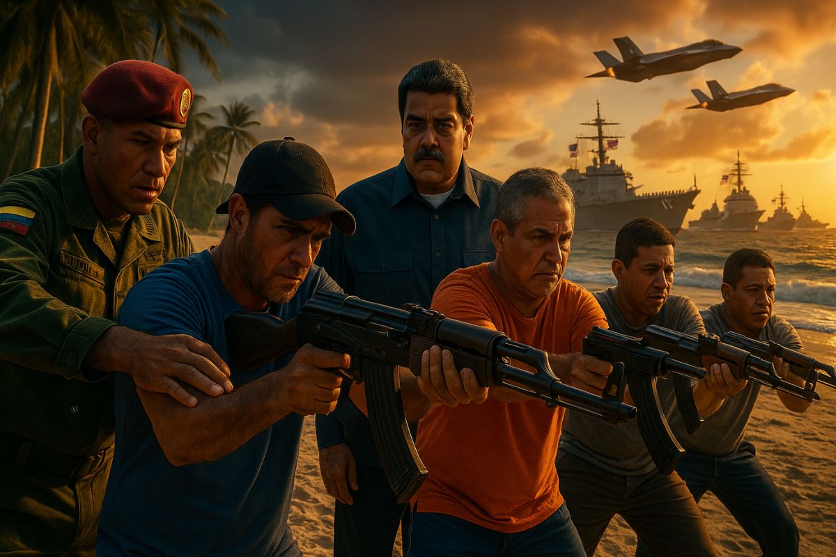 A convocação de Maduro para treinar civis em tiro eleva a tensão entre Venezuela e Estados Unidos, com oito navios de guerra e caças F-35 posicionados no Caribe, a menos de 100 km da costa venezuelana.