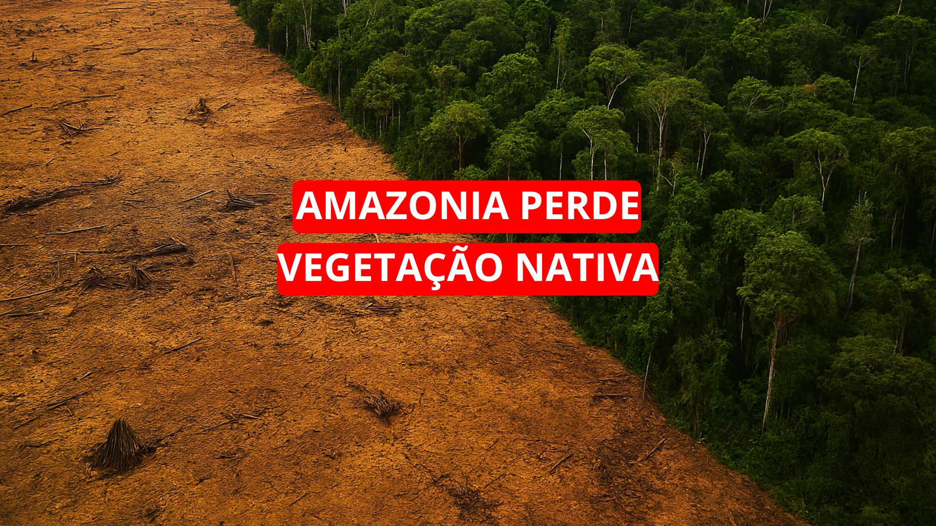 Área desmatada na Amazônia contrasta com floresta densa e verde, evidenciando a perda de vegetação nativa
