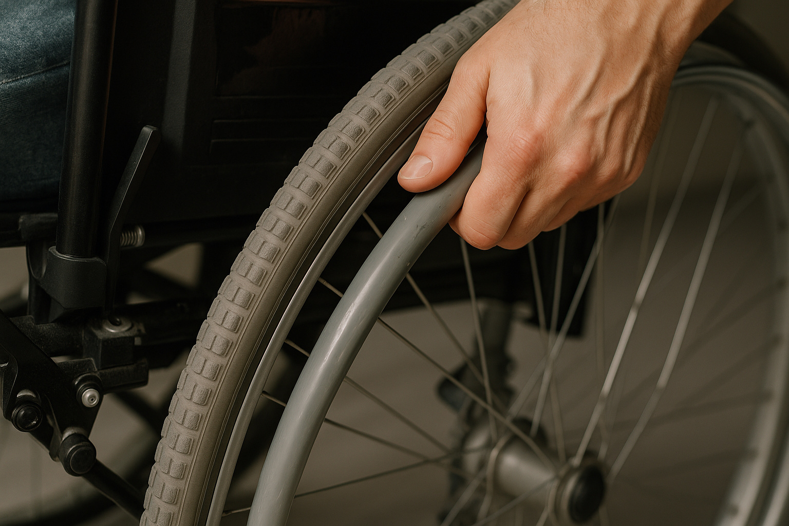 Mão de paciente em cadeira de rodas simboliza avanço da polilaminina no combate à paralisia