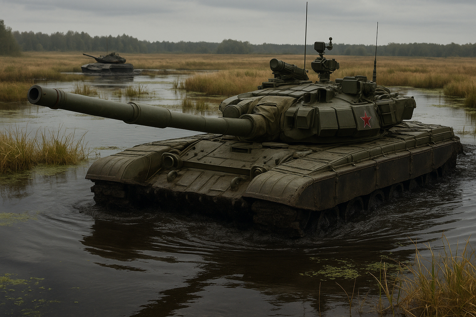Tanque russo afundando em pântano restaurado na fronteira da Europa Oriental