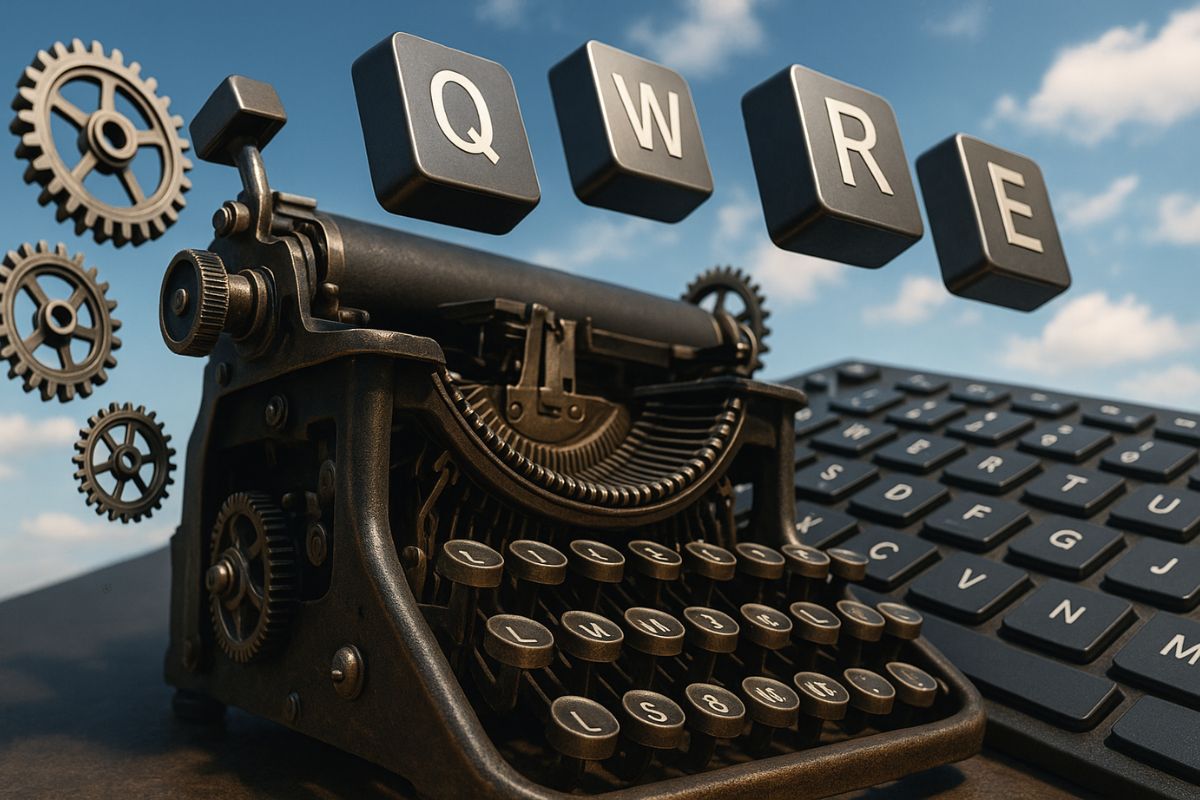 Descubra como o teclado QWERTY nasceu das máquinas de escrever de Sholes em 1874, virou padrão mundial e resistiu até mesmo a alternativas como o Dvorak.