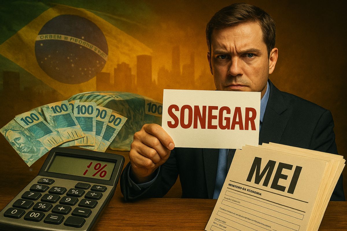 “Sonegar não dá nada… até ser pego”: quando descoberto, o bolso sangra — juros de 1% ao mês, multa geral de 20% (chegando a ~70% em 4 anos) + multa de ofício de 50%.