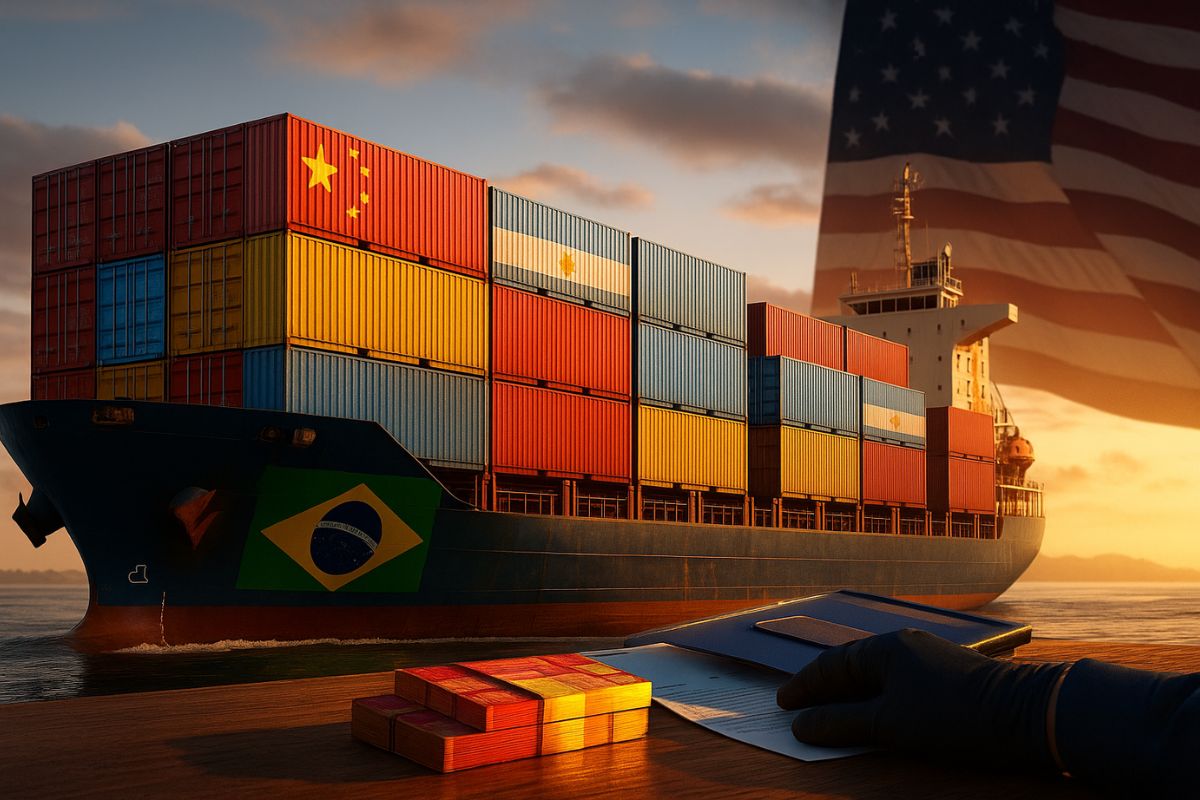 O tarifaço dos EUA reduziu em quase 20% as vendas do Brasil, mas o aumento das compras da China e da Argentina sustentou as exportações, levantando alertas sobre riscos de concentração e vulnerabilidade estratégica.