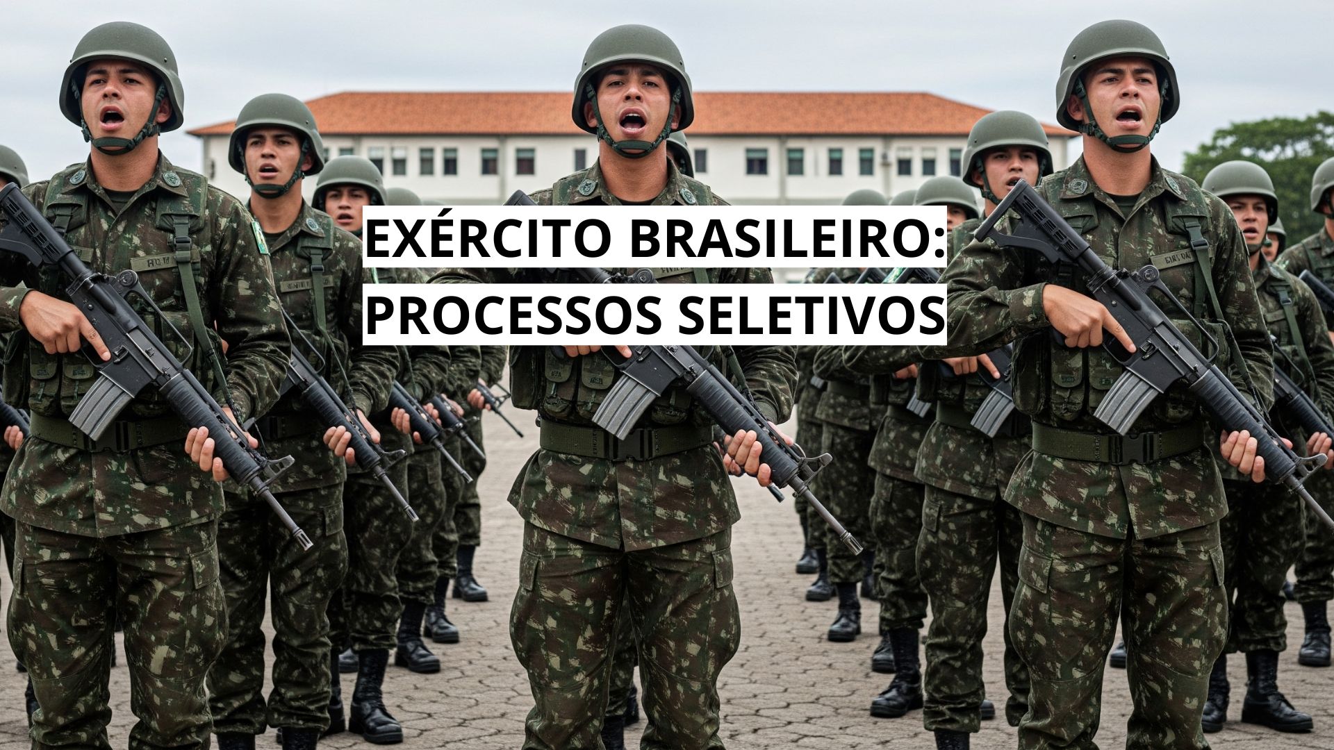 Soldados do Exército Brasileiro em formação, uniformizados e armados, durante cerimônia oficial em unidade militar