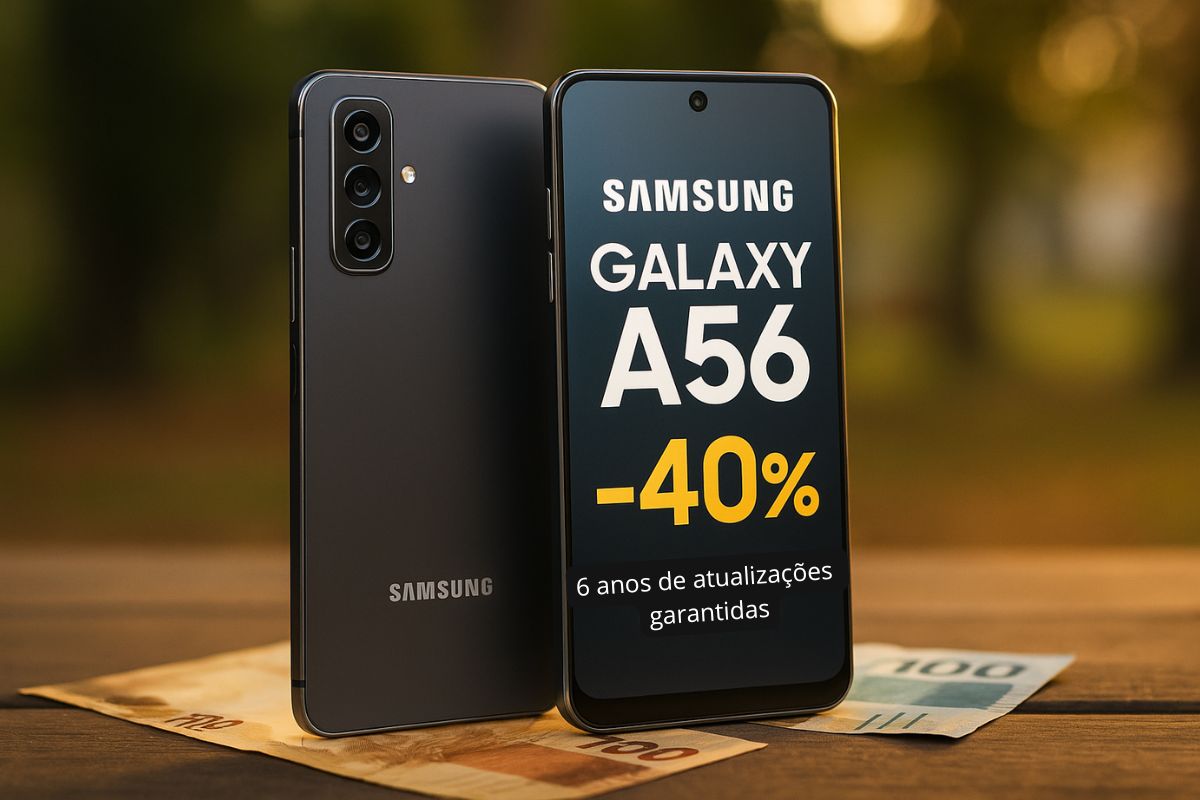 No Brasil, o Galaxy A56 da Samsung caiu de R$ 2.999 para R$ 1.799, segundo o TechTudo, e se destaca com design premium, bom desempenho e promessa de seis anos de atualizações garantidas.