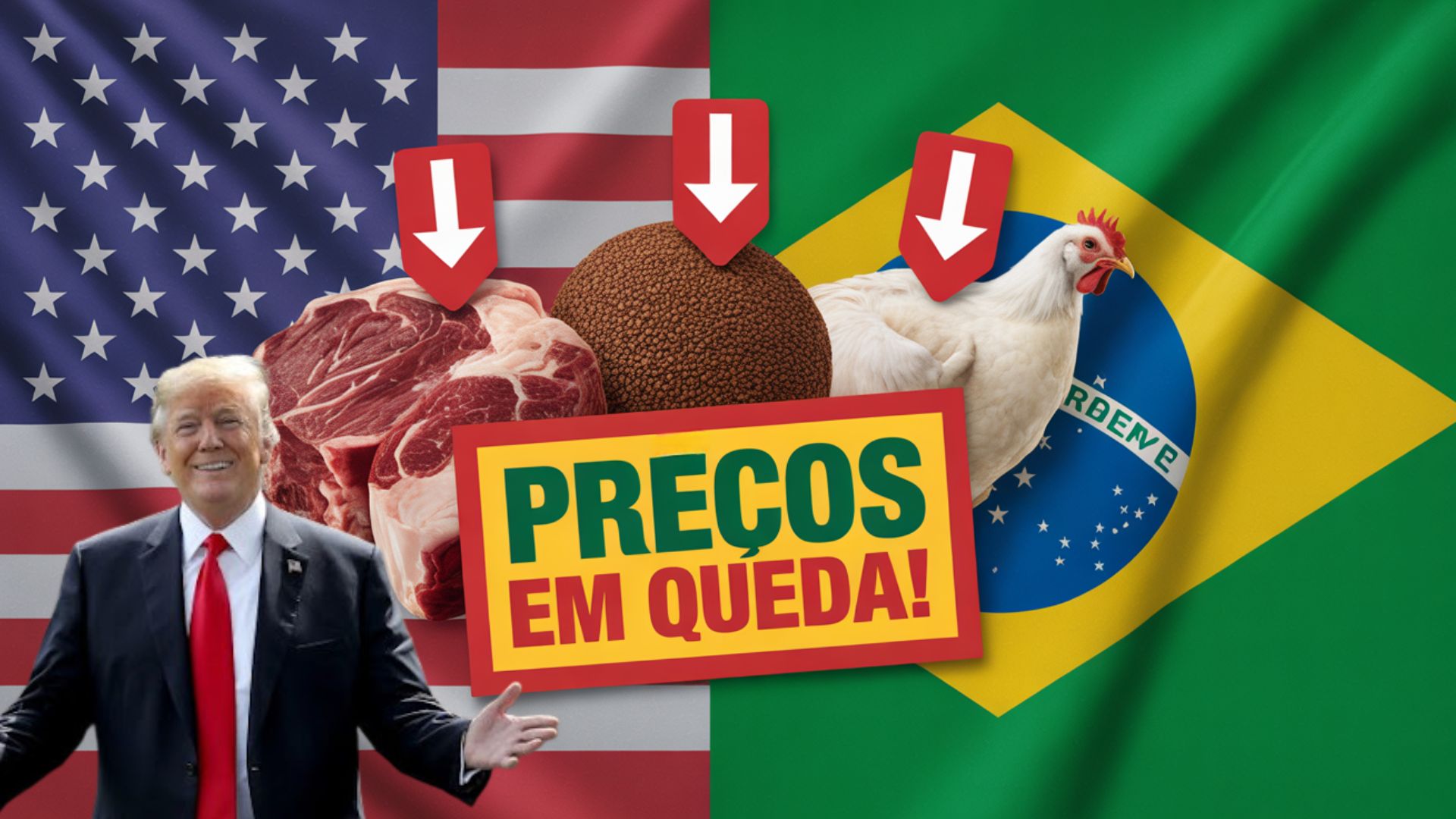 Sobretaxa de Trump reduz preços no Brasil. Frango, café e carnes caem no varejo após tarifa de 50% às exportações brasileiras.