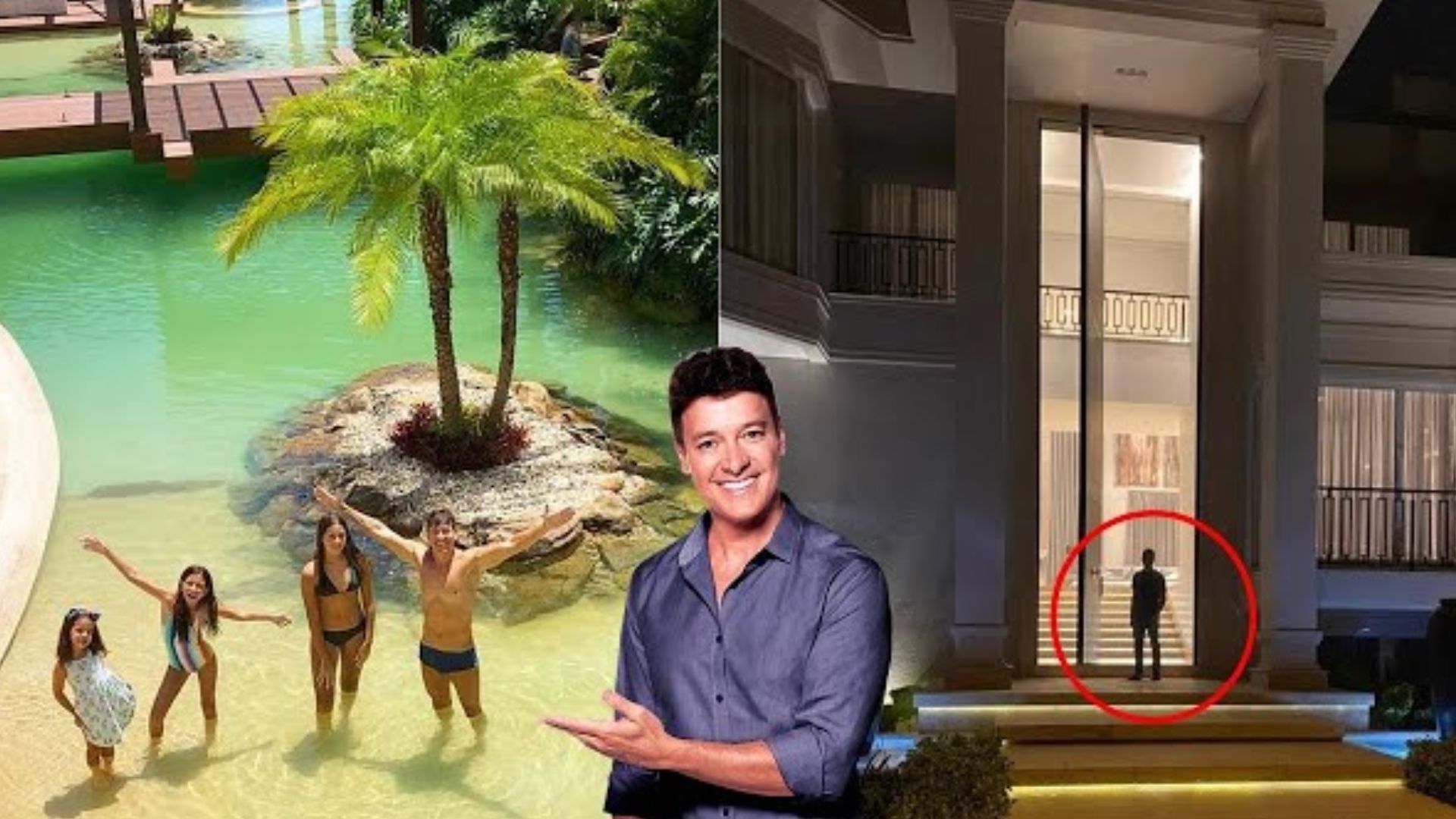 Mansão de Rodrigo Faro em Alphaville tem praia artificial de 500 mil litros, ilhas, cachoeira e elevador residencial.