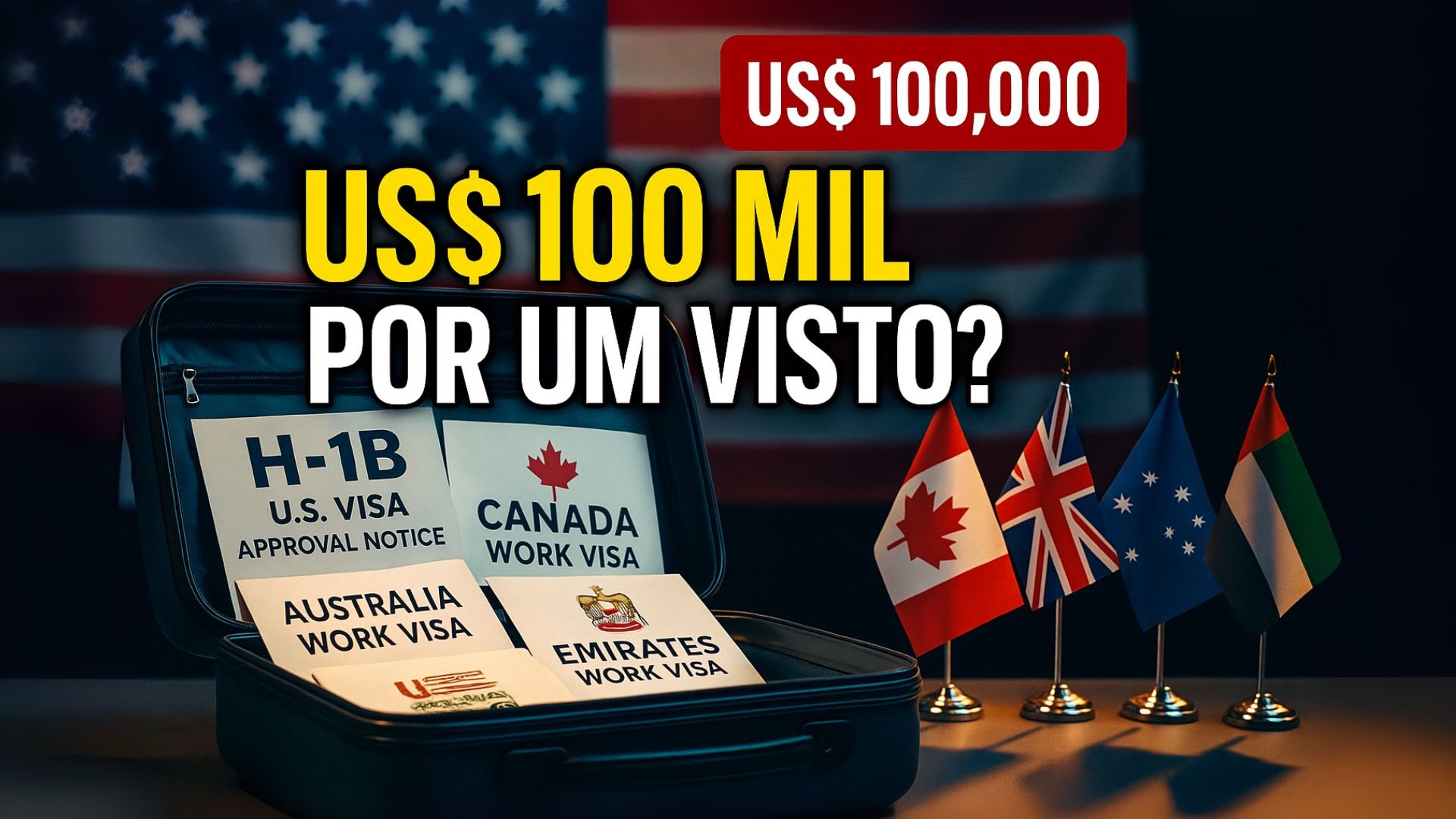 EUA criam taxa de US$ 100 mil no visto H-1B. Brasileiros buscam alternativas em Canadá, Emirados Árabes, Austrália e Reino Unido.