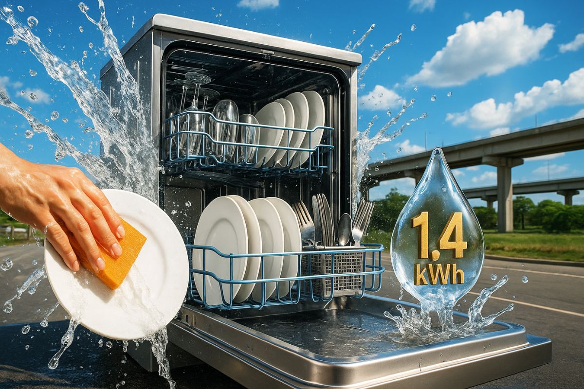 Lava-louças consome apenas 8 a 15 litros de água por ciclo, com gasto de até 1,4 kWh de energia, unindo eficiência e menor consumo doméstico.