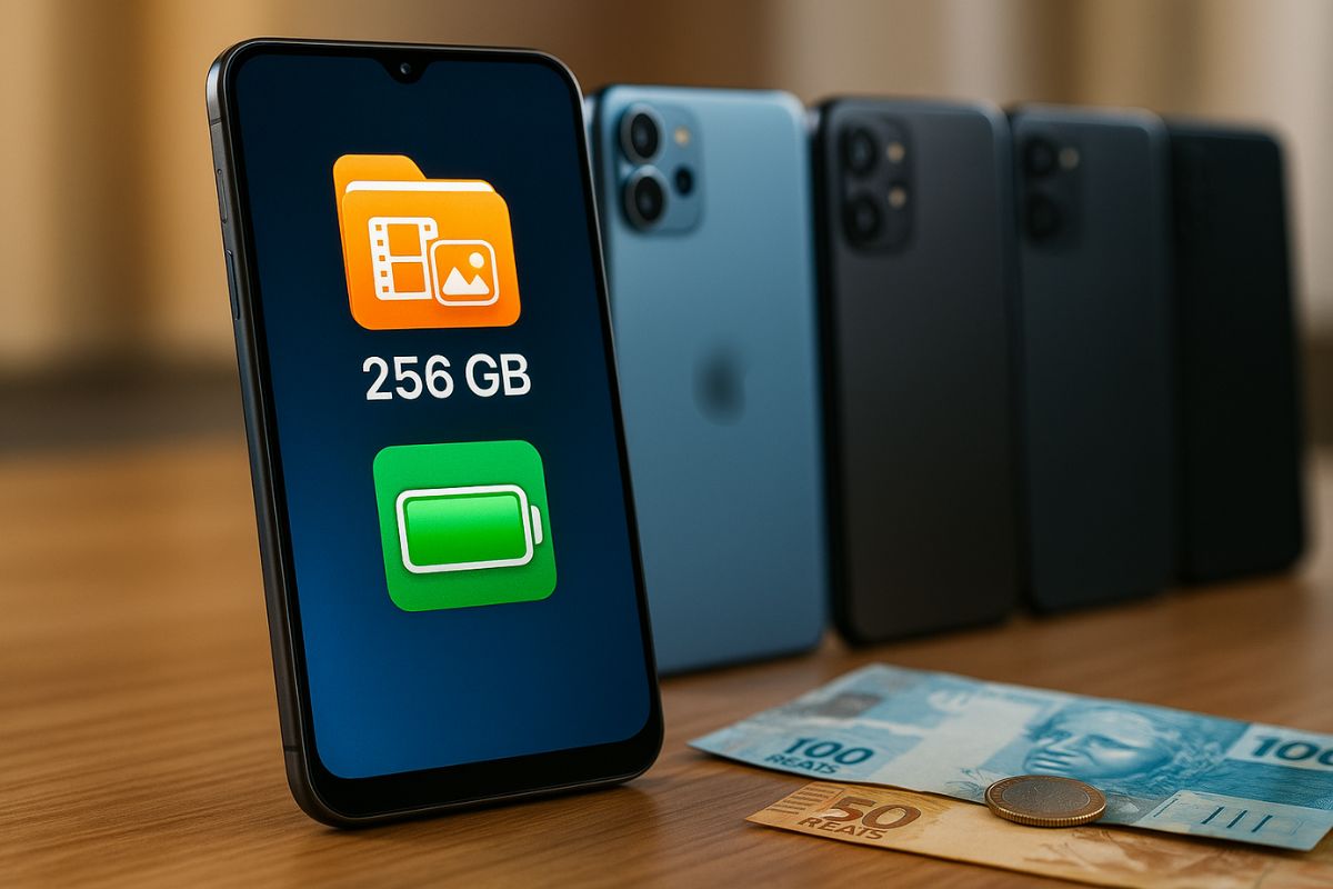 Lista revela celulares baratos com 256 GB e bateria forte em setembro de 2025; opções da Motorola e Samsung custam menos de R$ 1.250 no Brasil.