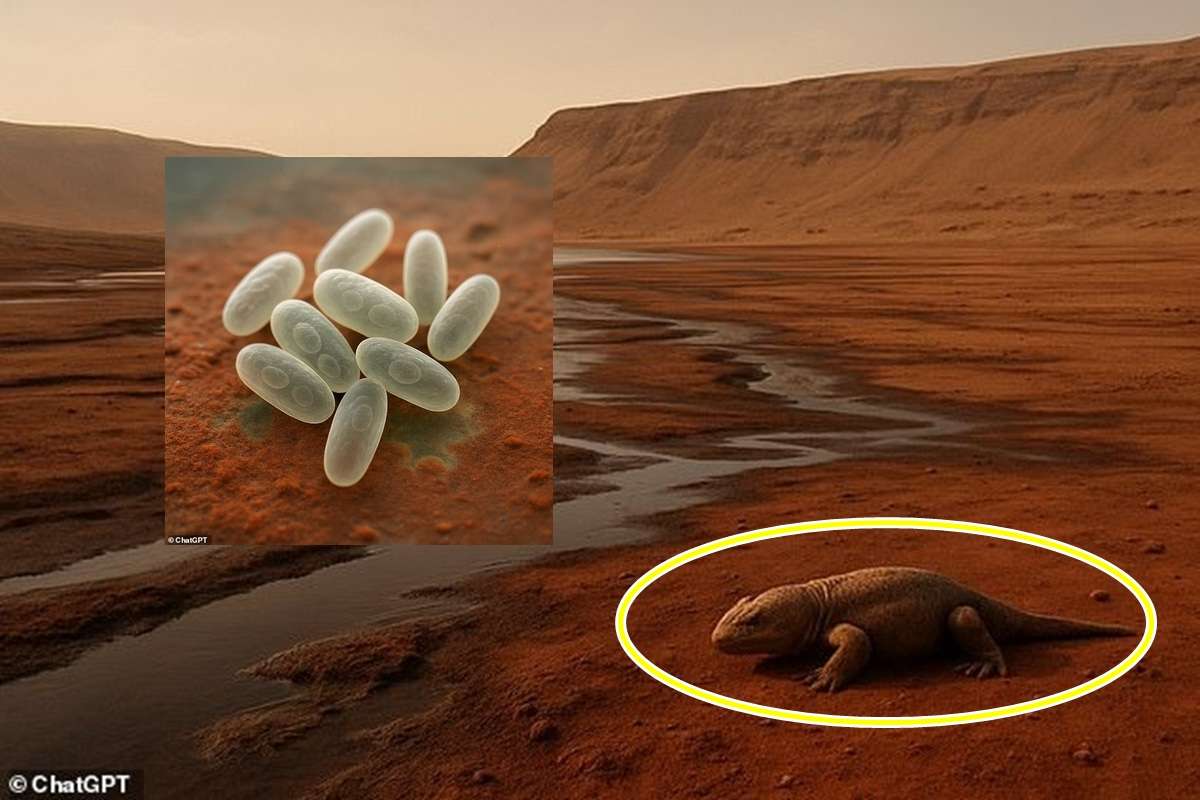 Cientistas afirmam que a Cratera Jezero, em Marte, já foi preenchida com água que teria sido "clemente" para o desenvolvimento da vida microbiana. Imagem: impressão gerada por IA. vida em Marte