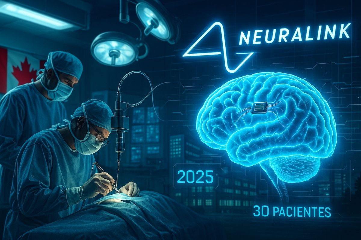 A virada não é “promessa”: a Neuralink já operou fora dos EUA — duas cirurgias em Toronto (27/08 e 03/09), em hospital específico e meta de até 30 pacientes em 2025.