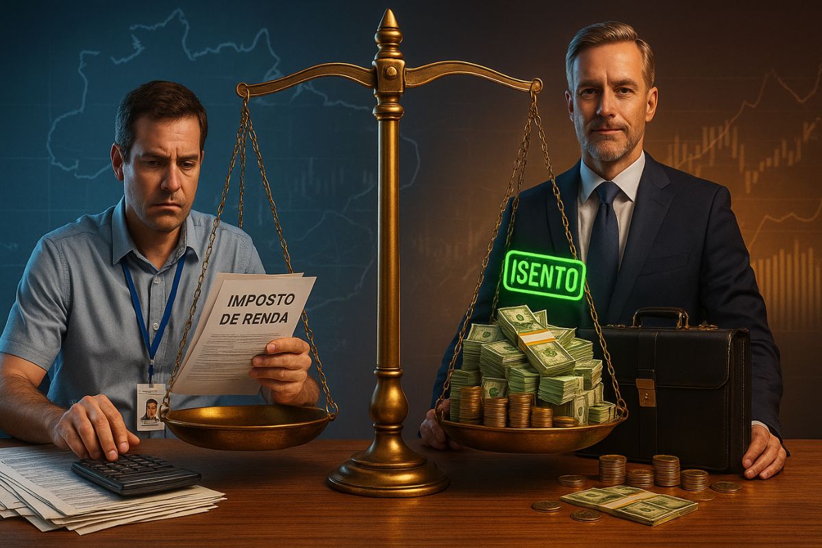 No Brasil, estudo do Sindifisco mostra que a alíquota efetiva penaliza a classe média no Imposto de Renda enquanto lucros e dividendos seguem isentos.