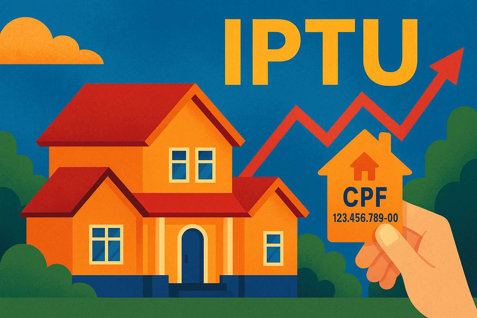 Casa residencial com cartão ilustrativo de CPF de imóvel e referência ao iptu