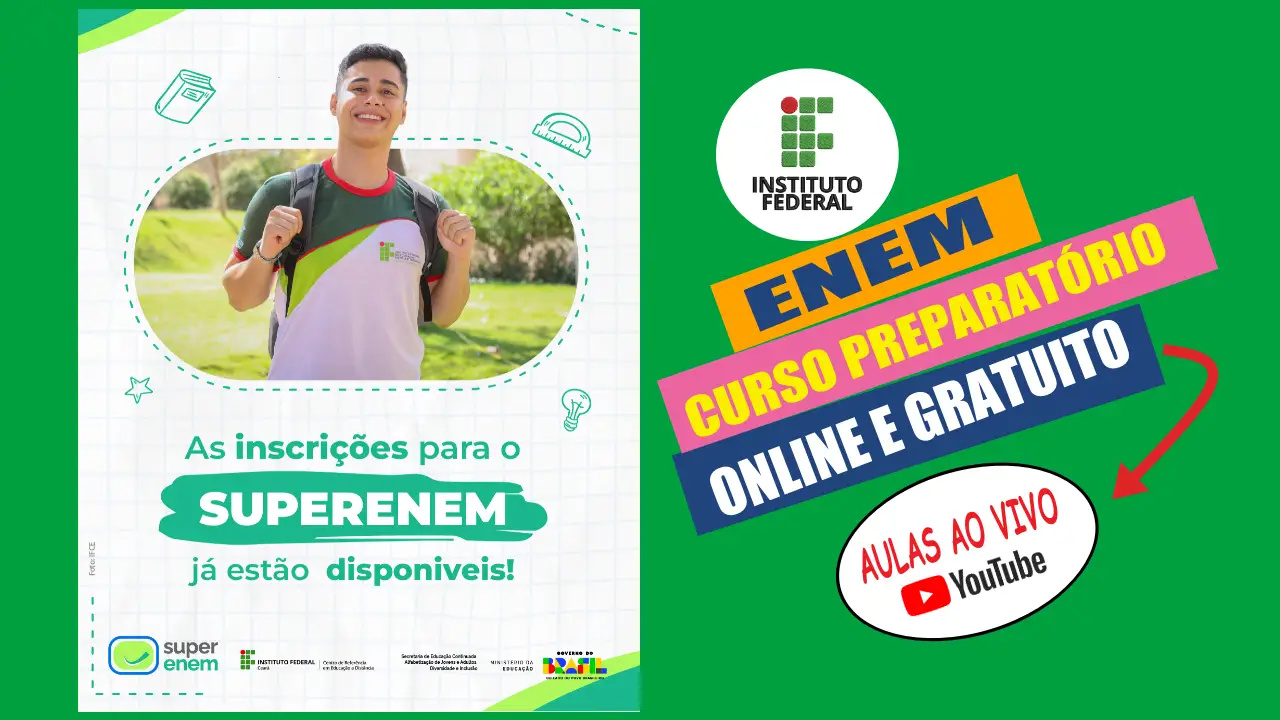 Aprovar no Enem! Instituto Federal abre inscrições para curso preparatório gratuito e online (EAD), com aulas ao vivo no Youtube