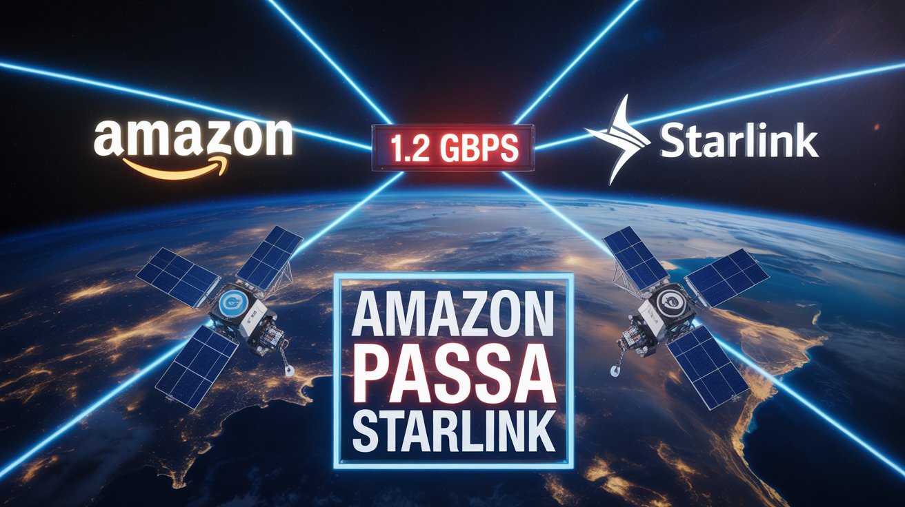 Amazon testa Project Kuiper e supera Starlink com internet via satélite de 1,2 Gbps. Corrida pela banda larga global ganha força.