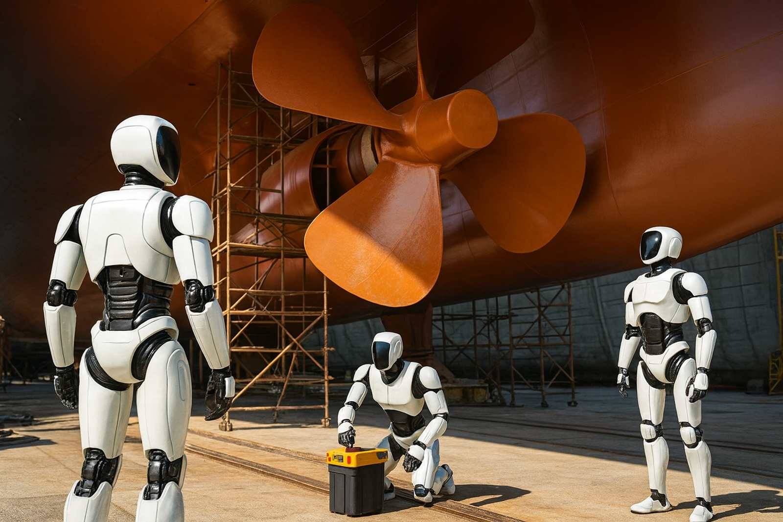 Empresa começa introduzir robôs humanoides nos estaleiros, reduzindo rotatividade, aumentando segurança e modernizando a construção naval.