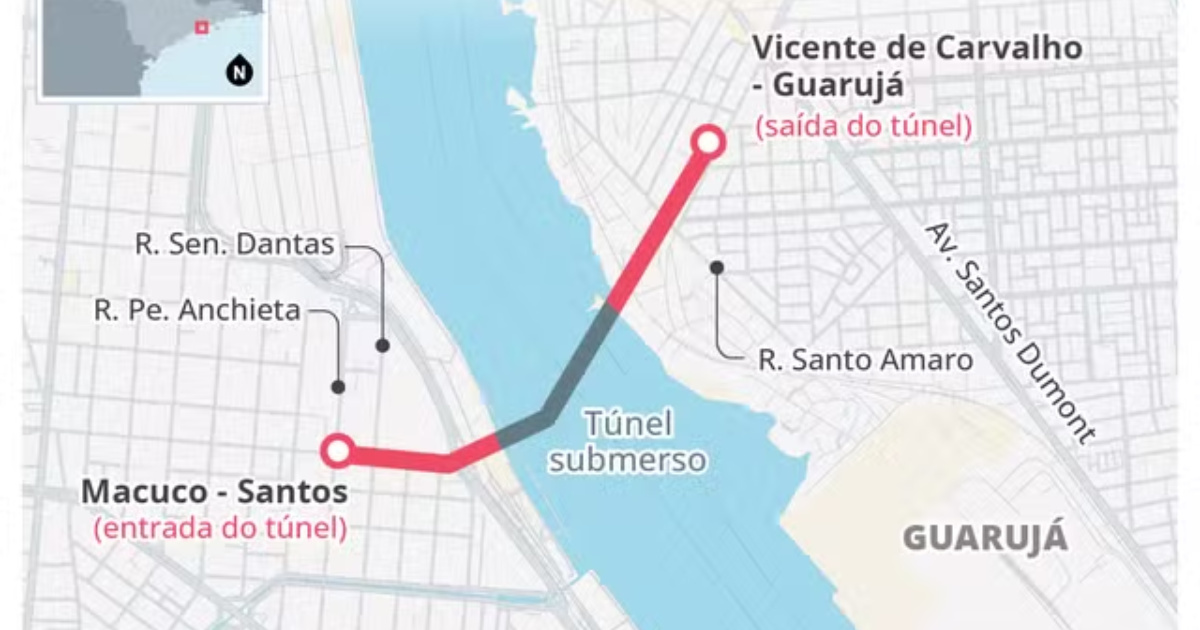 Primer túnel sumergido de Brasil conectará Santos y Guarujá en 3 minutos, con técnica inédita e inversión de R$ 6,8 mil millones.