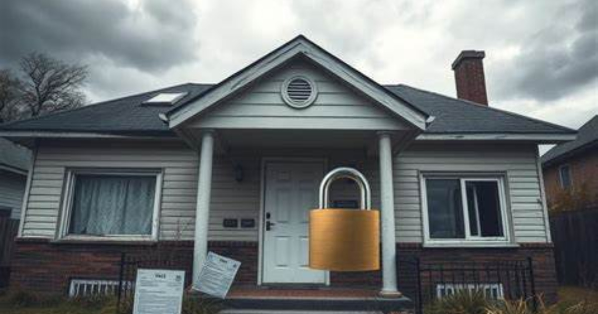 Casa con candado y documentos en el suelo simboliza la embargación del inmueble del fiador en ejecuciones de alquiler tras decisión del STF. (Imagen: Vieira Braga)