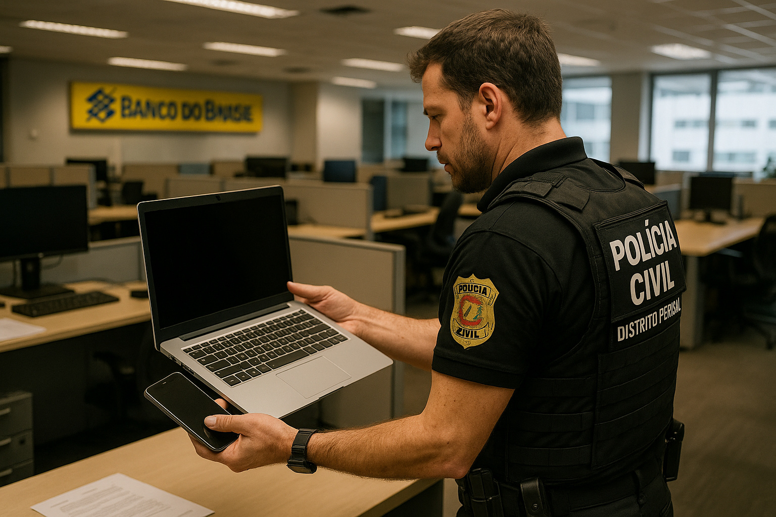 Polícia apreende notebook de funcionário do Banco do Brasil acusado de facilitar fraude milionária.