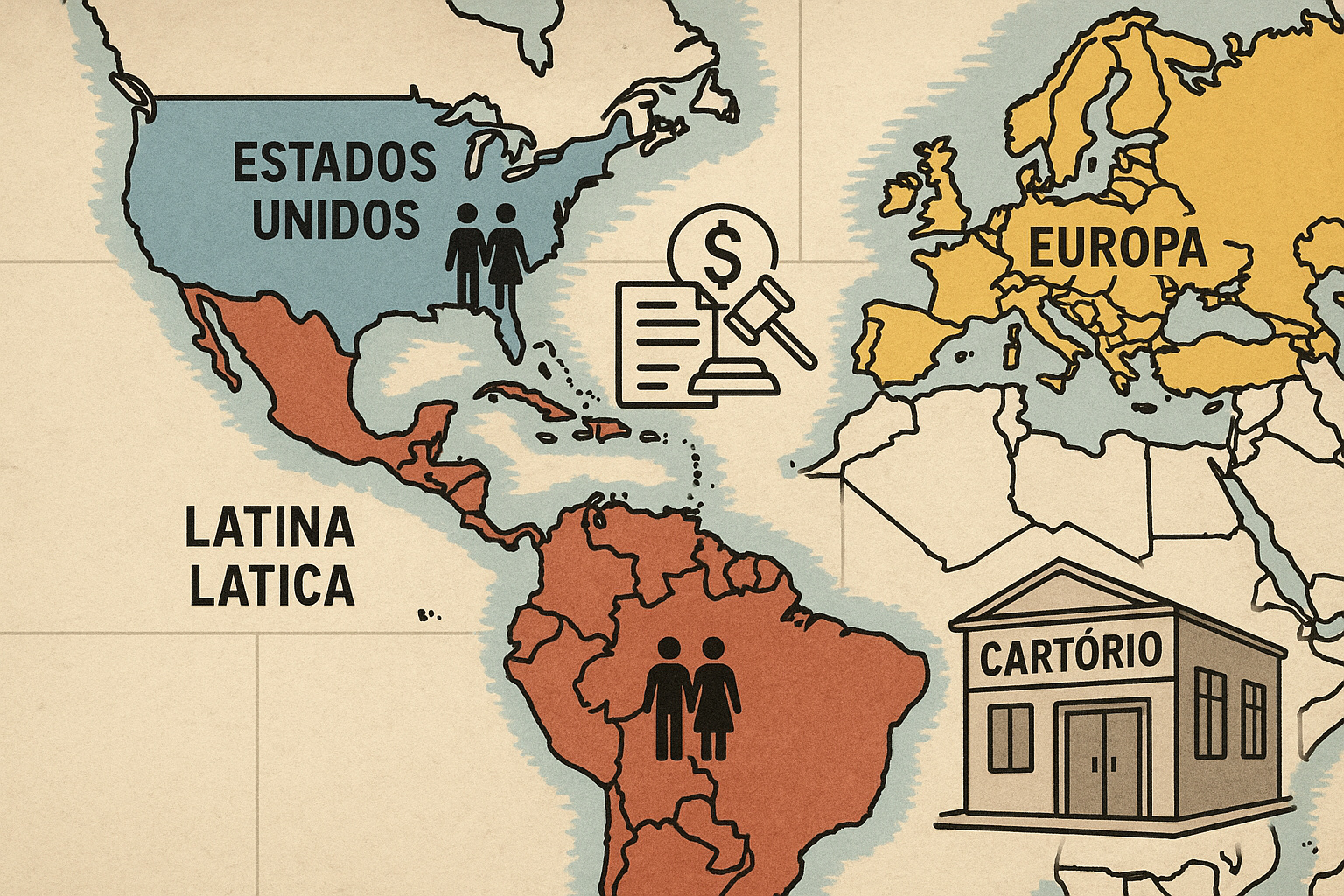 Mapa comparativo sobre regras de herança para cônjuges em diferentes países.