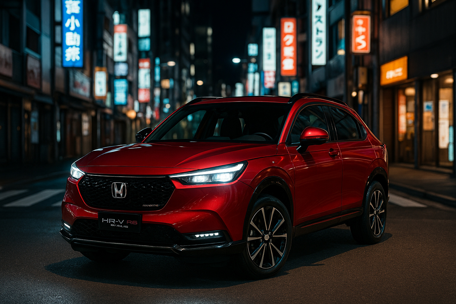 Honda HR-V RS Hybrid vermelho com rodas de 18 polegadas e design esportivo.