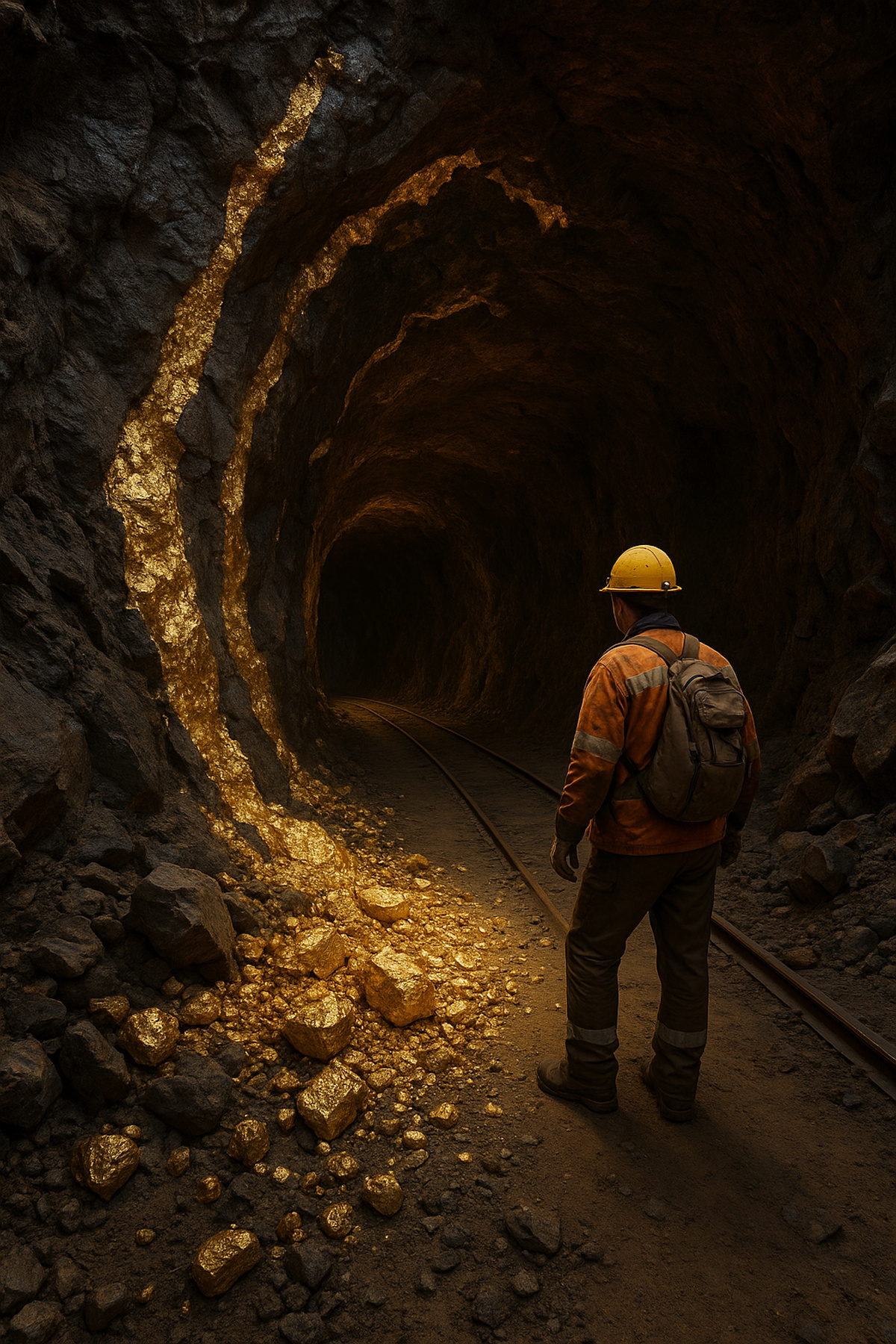Minerador observa gigantesco depósito de ouro em túnel subterrâneo na China, representando jazida avaliada em R$ 451 bilhões.