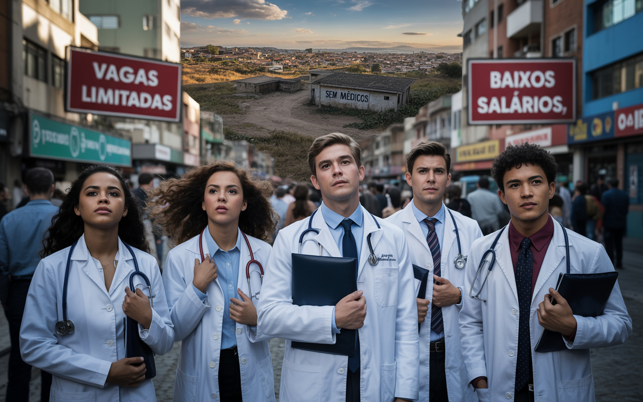 O paradoxo da medicina no Brasil: número recorde de formados pressiona o mercado e reduz salários de novos médicos, enquanto cidades do interior seguem sem atendimento, aponta CFM